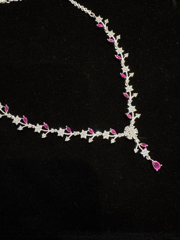 Flower pattern Pure silver necklace with earrings