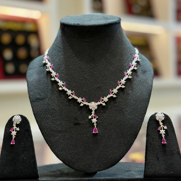 Flower pattern Pure silver necklace with earrings