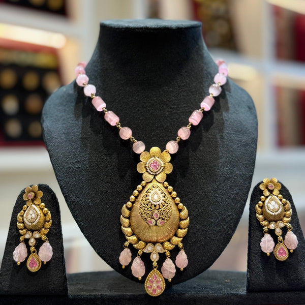 Gold Polish 925 Pure Silver Necklace with beads