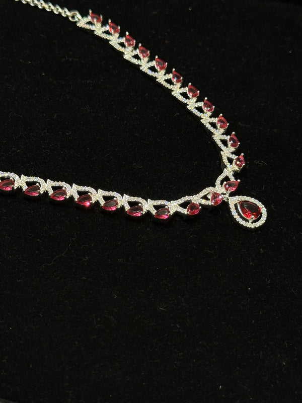 Red stone Silver Necklace