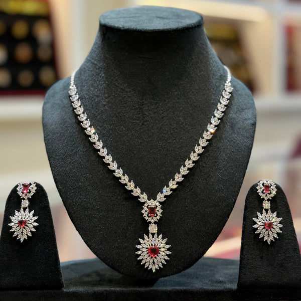 Red Stone with Cz stone 925 necklace