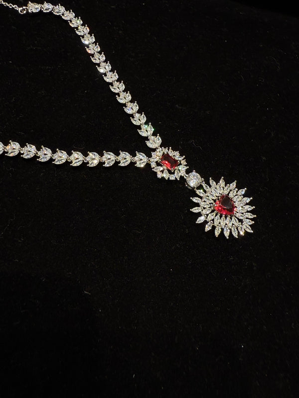 Red Stone with Cz stone 925 necklace