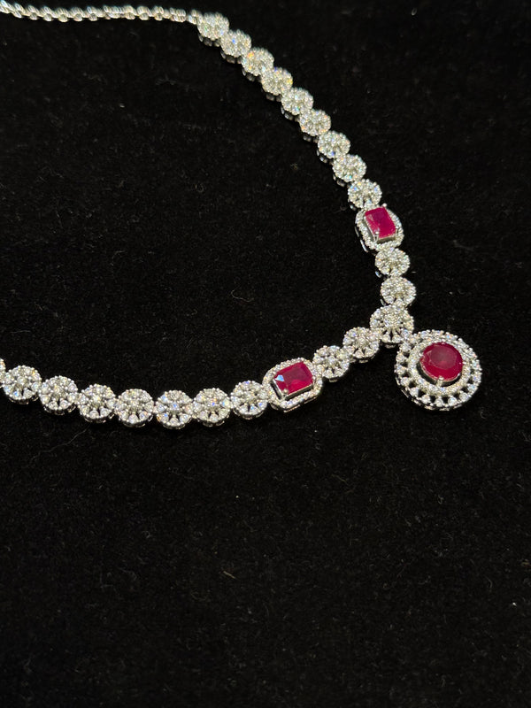 Red stone With CZ stone 925 necklace