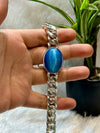mens silver bracelet blue stone
