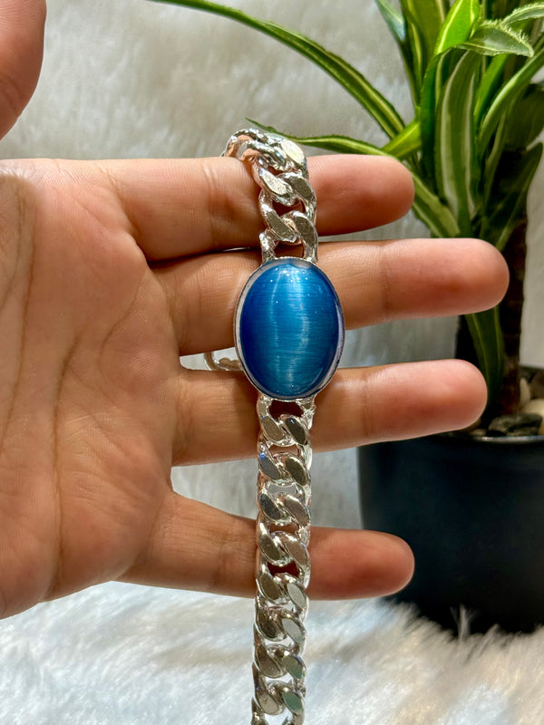 mens silver bracelet blue stone