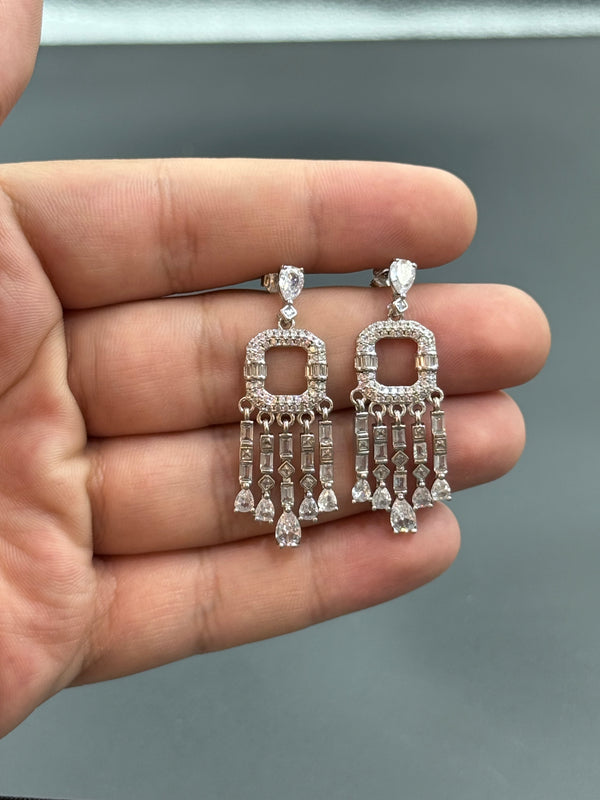 white stone 925 silver earrings