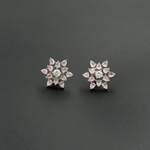 pink stone 925 silver earrings