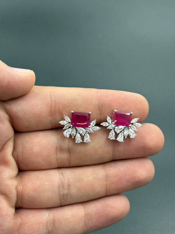 Ruby stone 925 silver earrings