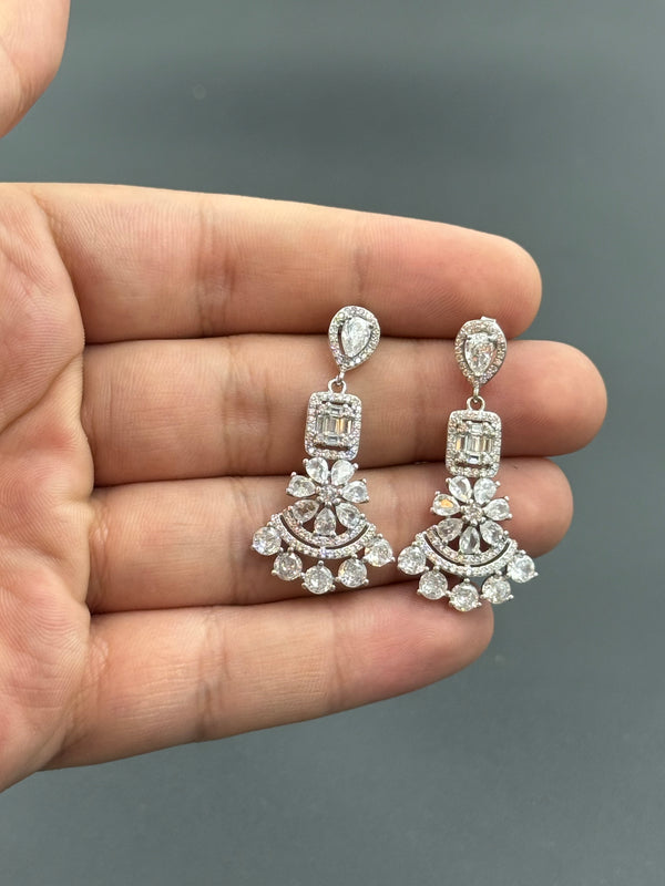 white stone 925 silver earrings