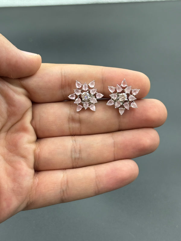 pink stone 925 silver earrings